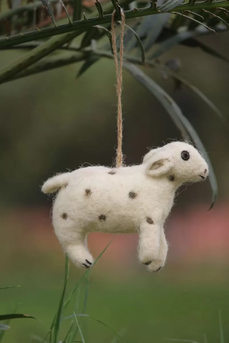 De Kulture Handmade Premium Wool Felt Sheep (Hanging) Eco Friendly Needle Felted Christmas Xmas Tree Decoration Stuffed Ornament for Home Office Party Holiday Décor, 4x2x3 (LWH) Inches